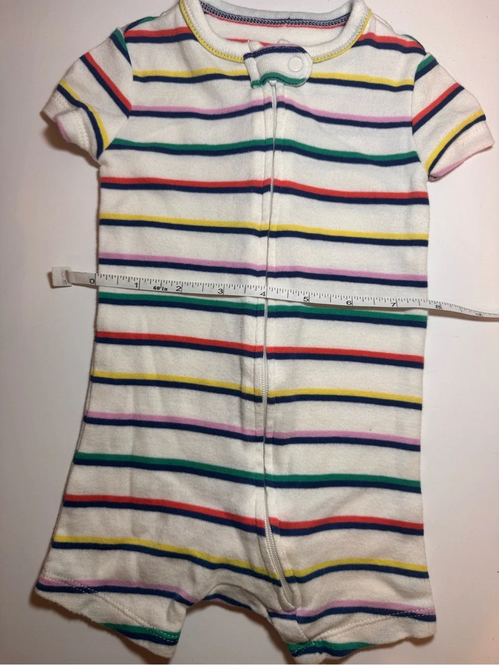 GAP White Short-Sleeve One-Piece Romper with Rainbow Stripes